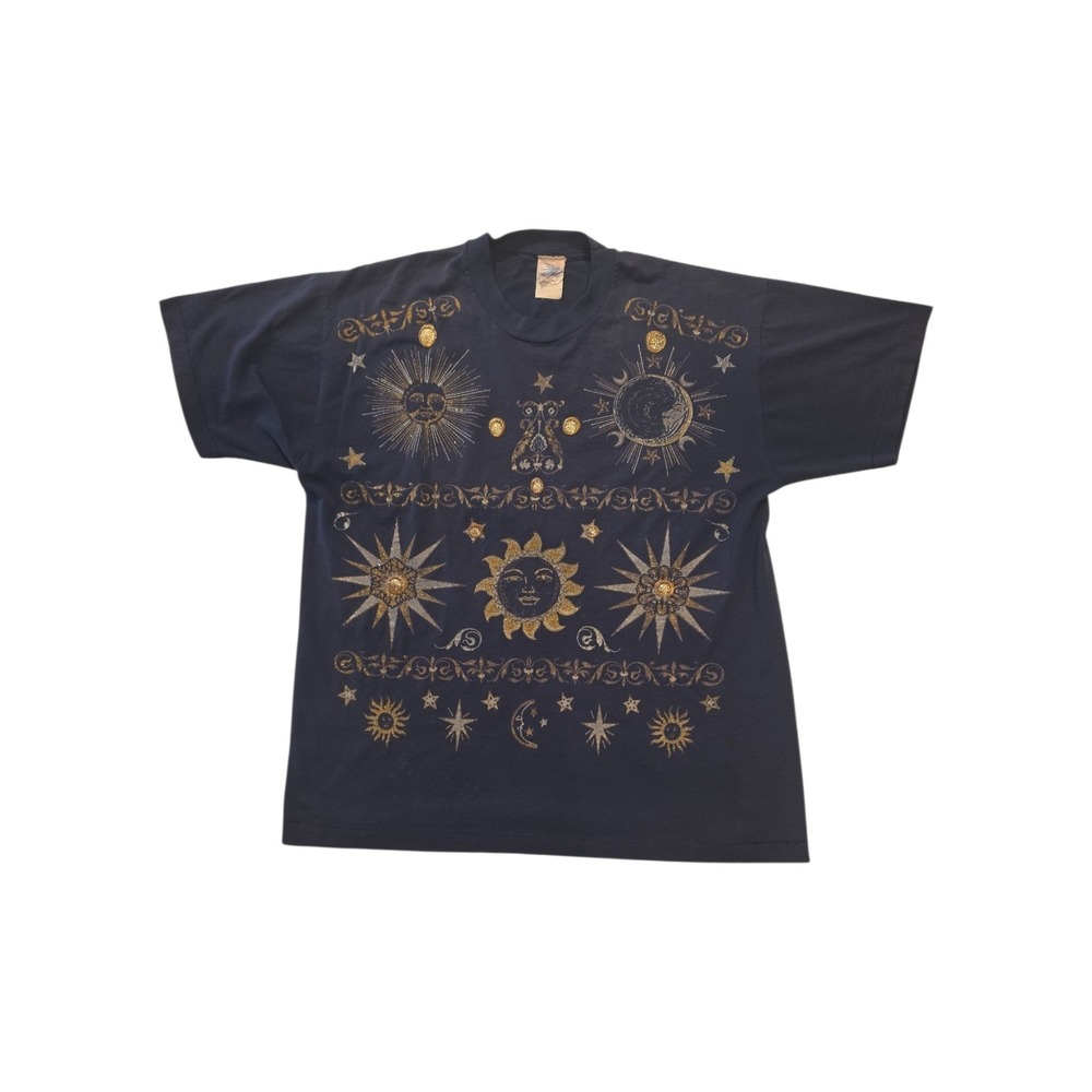 Vintage Brush Works Celestial Sun Moon Stars Hand Painted USA Single Stitch Tee